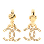 Metal Crystal Studded CC Hoop Drop Earrings Gold