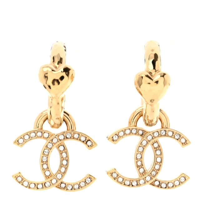 Metal Crystal Studded CC Hoop Drop Earrings Gold Hover Image