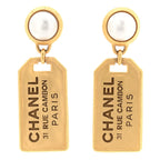 Pearl CC Tags Drop Earrings Gold