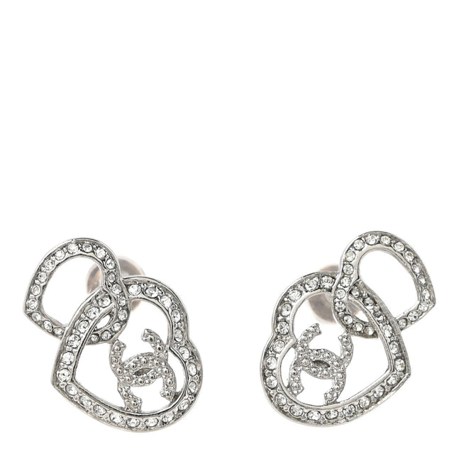 Crystal CC Heart Earrings Silver Hover Image