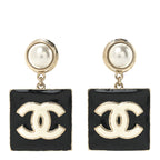 Metal Resin Pearl CC Drop Earrings Gold Black White