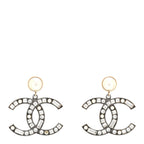 Crystal Pearl CC Drop Earrings Gold Silver