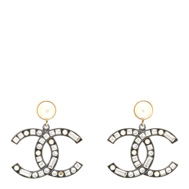 Crystal Pearl CC Drop Earrings Gold Silver Hover Image