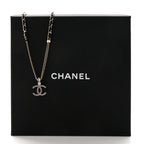 Lambskin Crystal CC Chain Pendant Necklace Black Gold