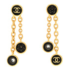 Metal Enamel CC Drop Earrings Black Gold