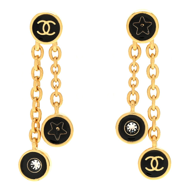Metal Enamel CC Drop Earrings Black Gold Hover Image