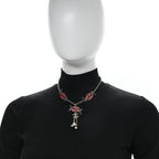 Resin Pearl Metal CC Camellia Necklace Pink Gold
