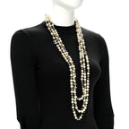 Pearl CC Multi Strand Long Necklace Silver Pearly White Grey