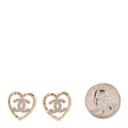 Metal Crystal CC Logo Heart Earrings Gold