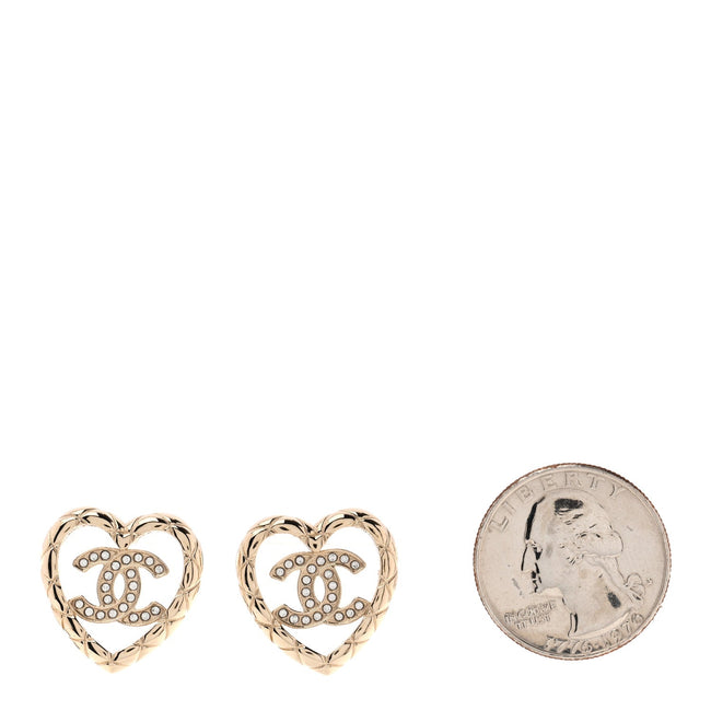 Metal Crystal CC Logo Heart Earrings Gold Main Image