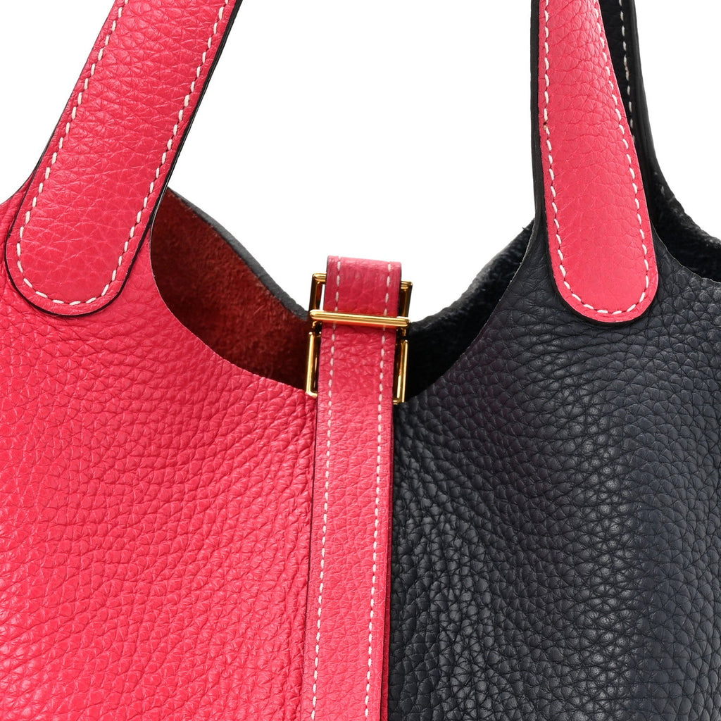 Taurillon Clemence Casaque Picotin Lock 18 PM Rose Extreme Bleu Nuit