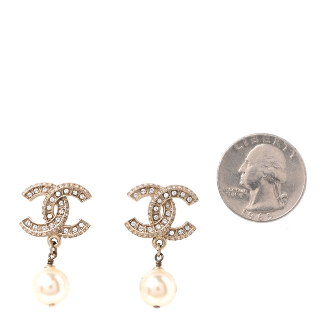 Crystal Pearl CC Drop Earrings Gold Main Image