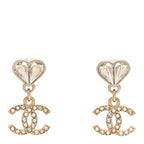 Crystal CC Heart Drop Earrings Gold Silver