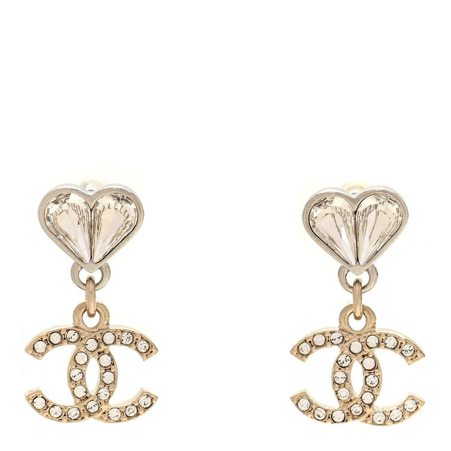 Crystal CC Heart Drop Earrings Gold Silver Hover Image
