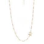 Pearl Crystal CC Flower Necklace Pearly White Light Gold