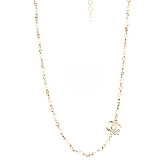 Pearl Crystal CC Flower Necklace Pearly White Light Gold Hover Image
