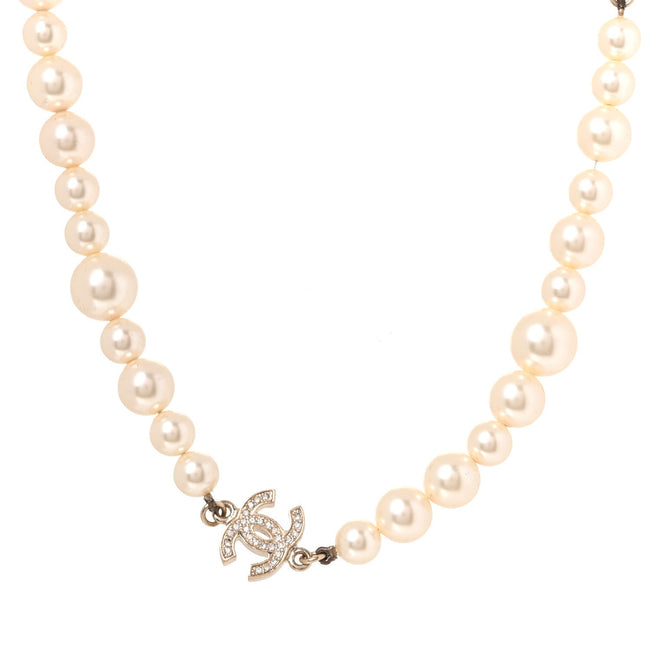 Crystal Pearl CC Short Necklace Gold Hover Image