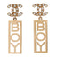 Metal Crystal CC Boy Drop Earrings Gold