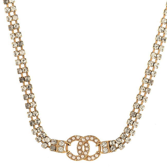 Crystal Pearl CC Choker Necklace Gold Hover Image