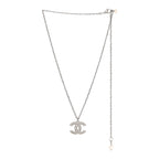Crystal Pearl CC Necklace Silver