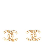 Metal Crystal Pearl CC Earrings Gold