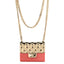 Metal Resin Lambskin Flap Bag Long Necklace Gold Pink
