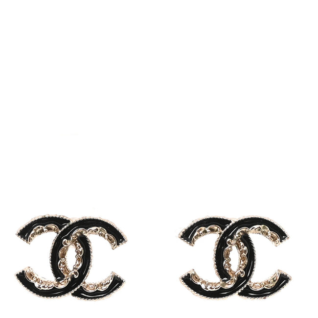 Enamel CC Baroque Earrings Black Gold Hover Image