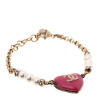 Resin Crystal Pearl Chain Heart CC Bracelet Pink White Gold