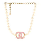 Pearl Enamel CC Choker Necklace Gold White Pink