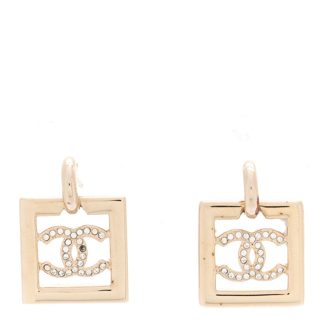 Metal Crystal Square CC Dangle Earrings Gold Hover Image