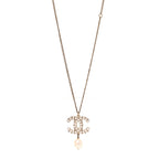 Crystal Pearl CC Drop Necklace Gold
