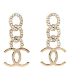 Metal Crystal CC Chain Drop Earrings Light Gold