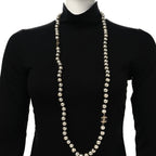 Pearl Grosgrain CC Long Necklace Gold