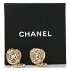 Metal Crystal CC Drop Earrings Gold