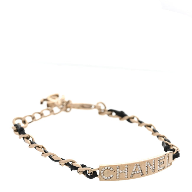 Metal Lambskin Crystal Sergeant Chanel Bracelet Gold Hover Image