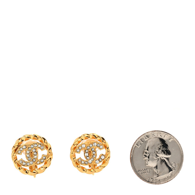 Crystal CC Round Clip On Earrings Gold Main Image