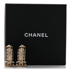 Crystal Lambskin CC Double Chain Hoop Earrings Gold Black