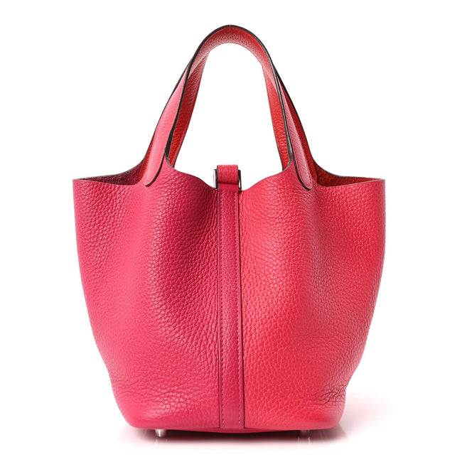 Taurillon Clemence Tri-Color Picotin Lock 18 PM Rose Extreme Rose Mexico Rouge De Coeur Hover Image