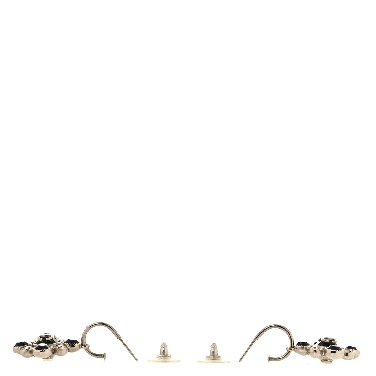 Crystal CC Flower Drop Earrings Silver Black Pink