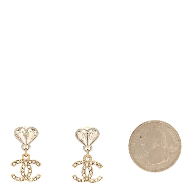 Crystal CC Heart Drop Earrings Gold Silver Main Image