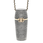 Metal Resin Lambskin Crystal Lipstick Case Long Necklace On Chain Silver Black Gold