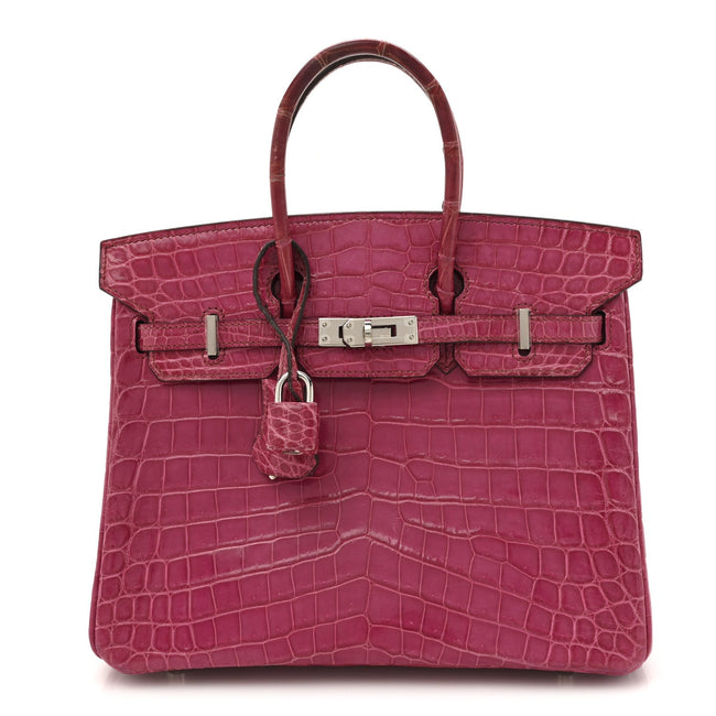 Shiny Niloticus Crocodile Birkin 25 Rose Scheherazade Hover Image