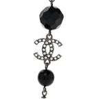 Pearl Crystal Bead CC Long Necklace Black Silver