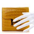 Shiny Alligator Constance Short Wallet Jaune Ambre
