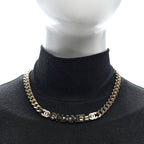 Enamel Metal Logo Choker Necklace Gold Black White