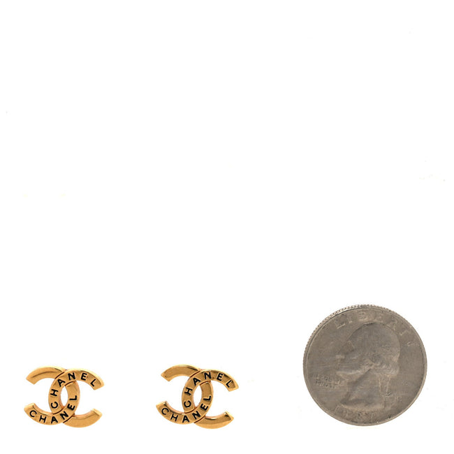 Metal CC Paris Button Stud Earrings Gold Main Image