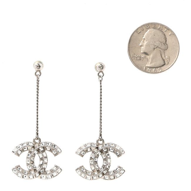 Baguette Crystal CC Drop Earrings Silver Main Image