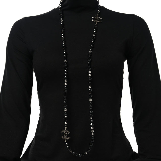 Pearl Crystal CC Camellia Necklace Ruthenium Black Main Image