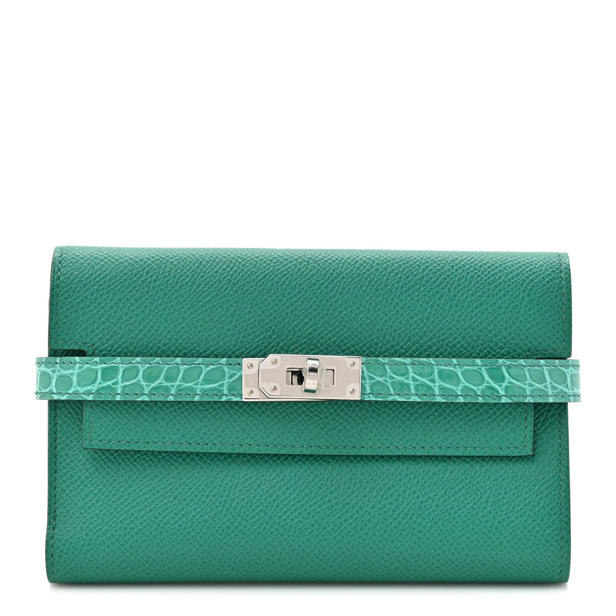 Epsom Shiny Alligator Kelly Medium Wallet Vert Jade