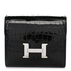 Shiny Alligator Constance Short Wallet Black